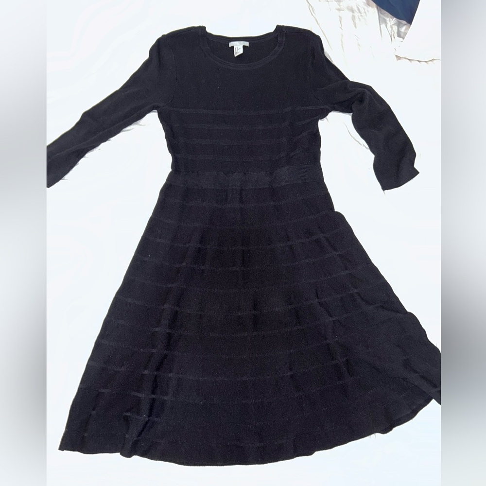 H&M Long Sleeve Dress Womens Size Medium Black Whimsigoth Ribbed Wednesday Adams